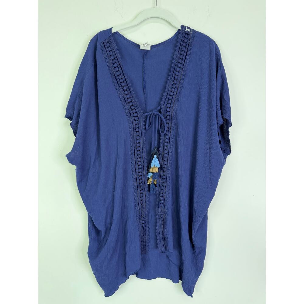 Becca Navy Swimsuit Coverup with Tassels Size XS Kaftan